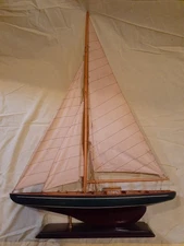 old nice PAINT WOODEN REPLICA ENDEAVOR SAILBOAT J BOAT 34IN. TALL X 24IN. DECOR