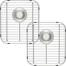 2 Pack Stainless Steel Kitchen Sink Bottom Grid Protector Rear Hole 13x11.6 Inch