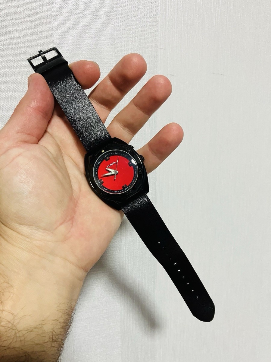 Fossil Men Big Tic Watch Leather Cuff Strap Red Or Black