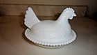 Vintage Indiana Milk Glass Hen On a Nest Candy Dish Nesting Chicken