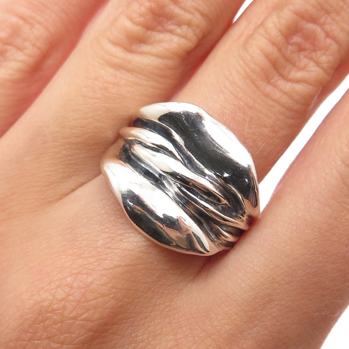 HAGIT GORALI 925 Sterling Silver Vintage Israel Modernist Oxidized Ring Size 8