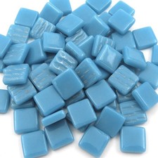 50 Tiles - 12 mm Medium Turquoise Blue Glass Square Mosaic Tile Pieces