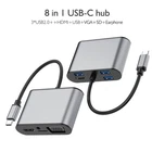 8 In 1 Multi-Function USB Hub Type-C to HDMI USB-C to VGA PD Charging Adapter