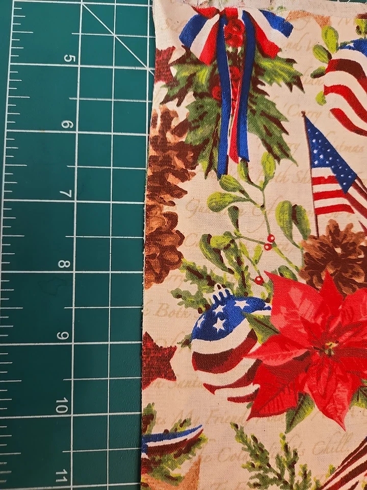 PATRIOTIC CHRISTMAS AMERICAN USA FLAG Poinsetta FABRIC BY THE YARD PINECONE EXCL - Image 2 of 4