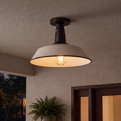 14'' Matte Almond/Black 1-Light Industrial Semi Flush Mount Ceiling Light for ...