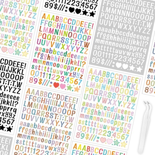 30 Sheets Vinyl Letters Stickers Small, Tiny Letter and Number Artistic Fonts