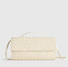 NWT QUINCE ITALIAN LEATHER HANDWOVEN TOP HANDLE CLUTCH CROSSBODY BONE MSRP $102