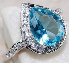 3CT Aquamarine  Topaz 925 Solid Sterling Silver Ring Sz 6 UB2-4