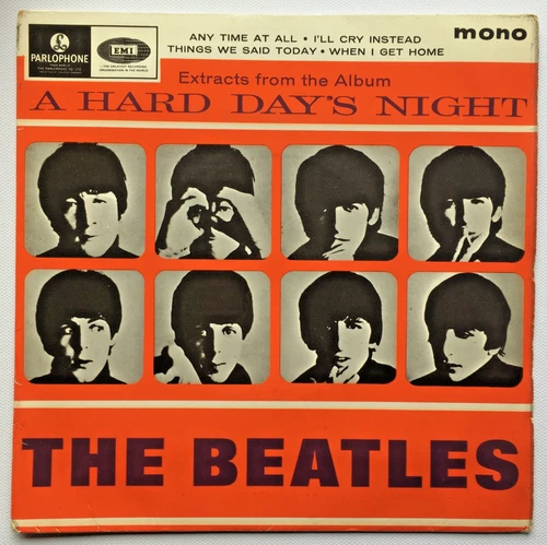BEATLES "HARD DAY'S NIGHT" EP 1st PRESS STAMPS 1 P  1 L PARL RIMS S.I.U.K EX+