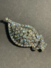 Vintage Floral Lily Rhinestone Blue Aurora Borealis Pin Sparkles SPECTACULAR