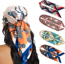 4PCS Head Scarf for Women 35  Head Scarves Silk Like Satin Neck Scarfs Square Ba