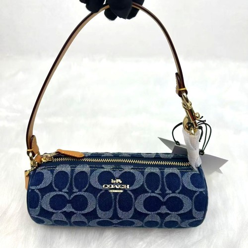Coach Wristlet Nolita Barrel Bag Signature Denim Gold Blue Natural NWT CZ459