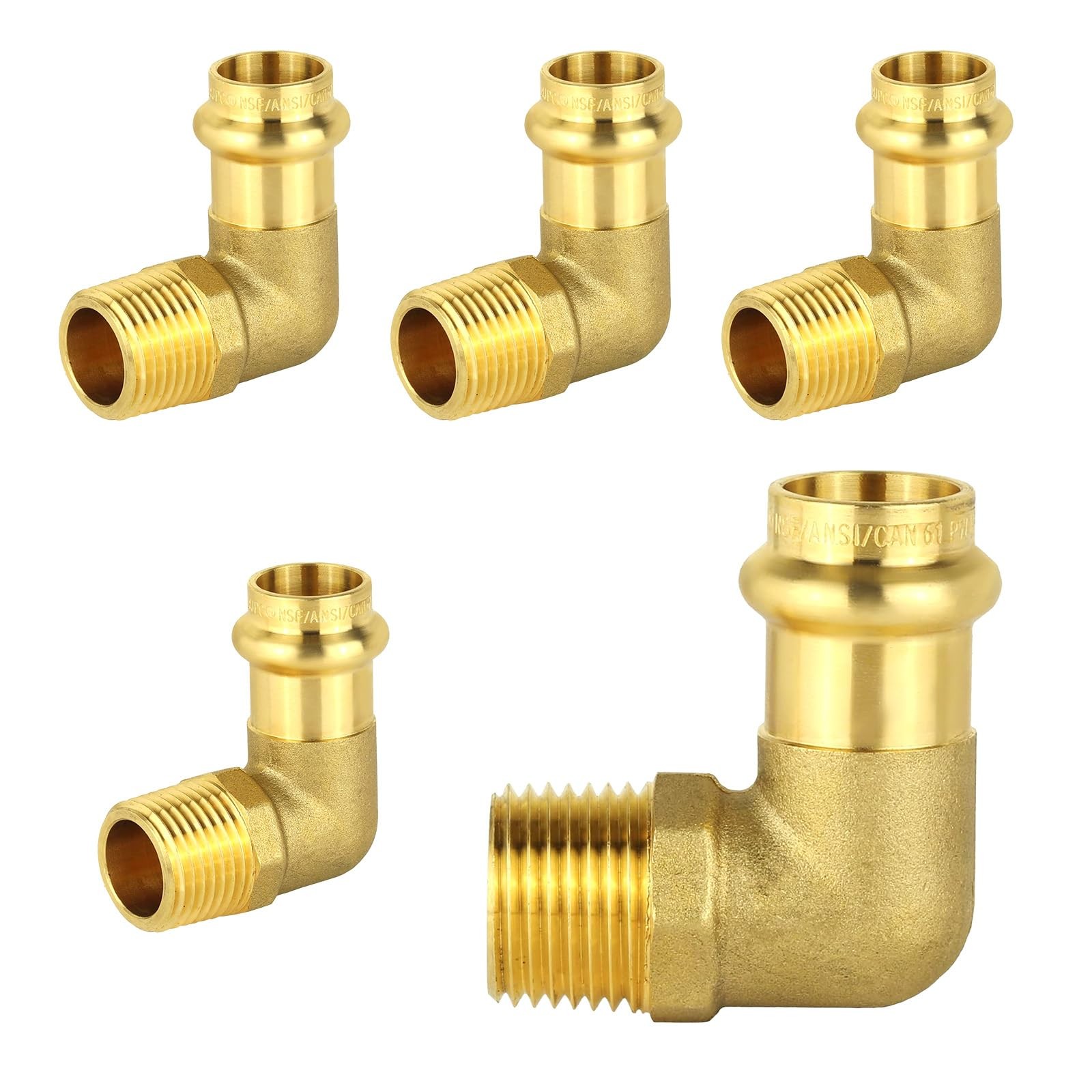 5 PCS 3/4 Inch Copper Press x 3/4 Inch Male NPT Elbow Fitting Adapter