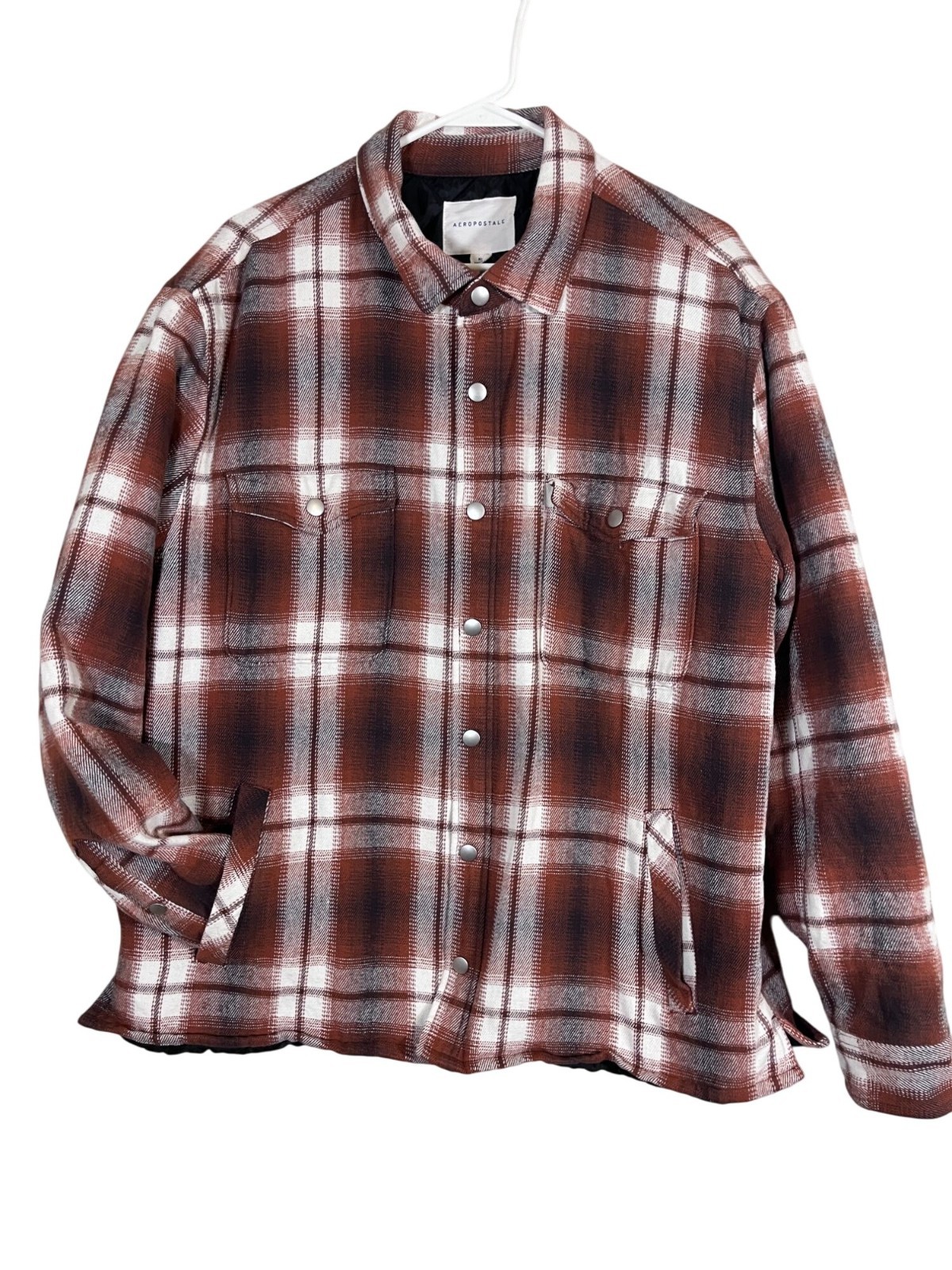 Aeropostale XL Orange Plaid Quilted Flannel Shacket Y2K 80s Preppy Snap Front Jacket