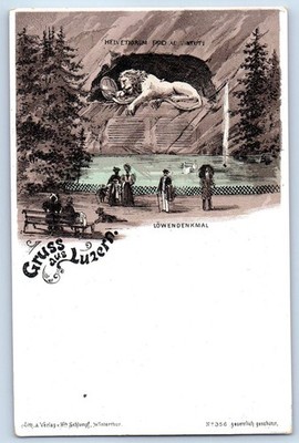 Switzerland Postcard Lion Monument Greetings from Luzern c1905 Antique