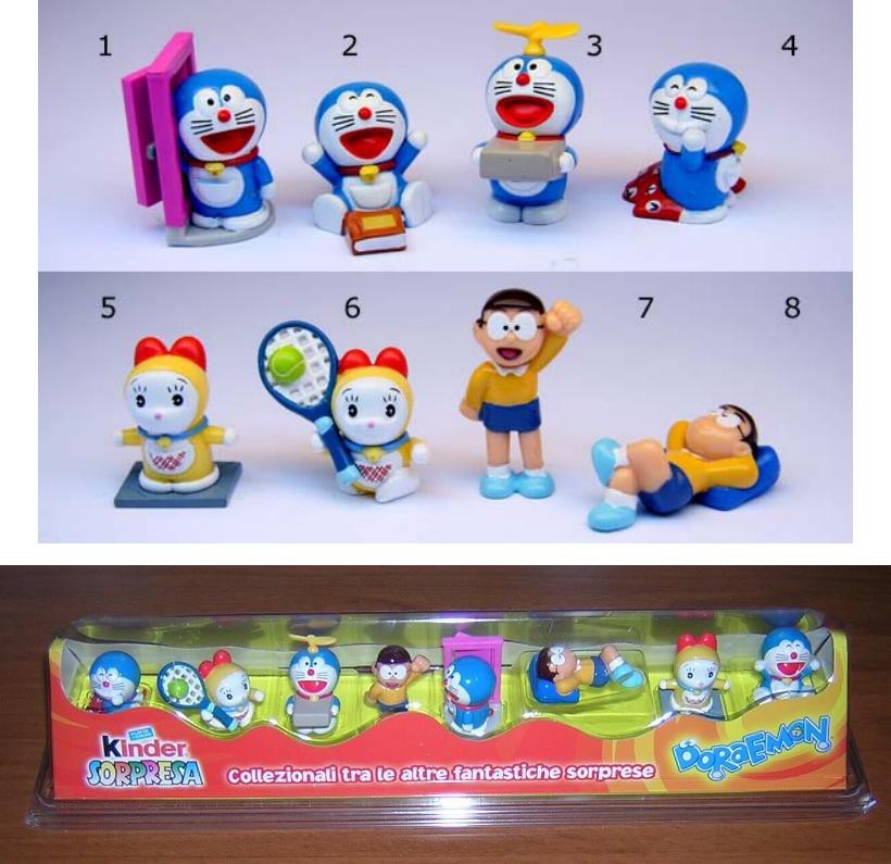 DORAEMON KINDER FERRERO Seltenes DISPLAY mit SET 8 Minifiguren 4cm Original