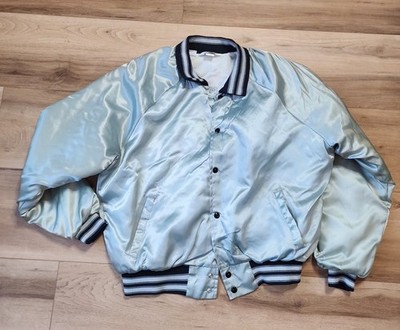 Olympic Sportswear Bomber Jacket Adult XL Silver Satin Vogtle Electric Patchwork