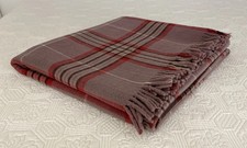 Vintage Traveller Brown Check Pure Merino Wool Fringe Throw Rug Picnic Blanket