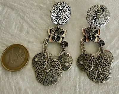 PAIRE DE CLIPS PAPILLON/ METAL ARGENTE/ OXYDES/ XXI SIECLE - Photo 1/4