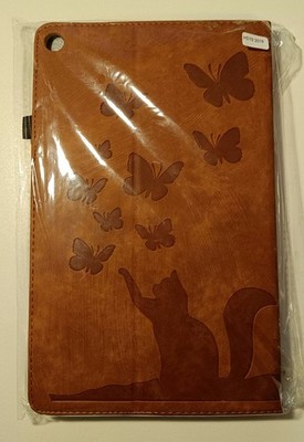 Tablet-Hülle f. Amazon Fire HD 10 2017/2019 braun PU-Leder Katze (kurz gebr.)