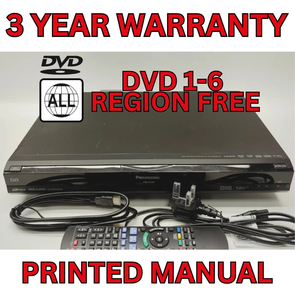 Panasonic DMR-EX768 Freeview DVD Recorder 160GB HDD DVB HDMI Fernbedienung Multi Region