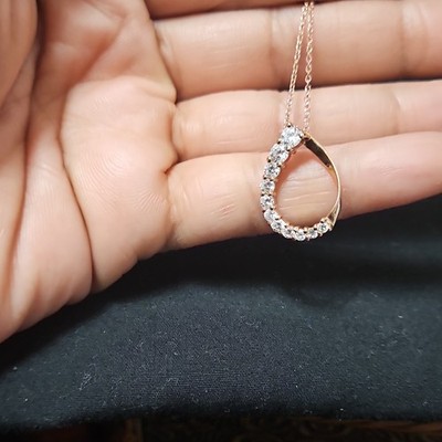 FAS 925 Sterling Silver Teardrop Pendant Necklace White Round Stones Cable Chain