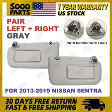 Pair Left & Right Gray Sun Visor w/ Mirror Light For 2013-2019 Nissan Sentra