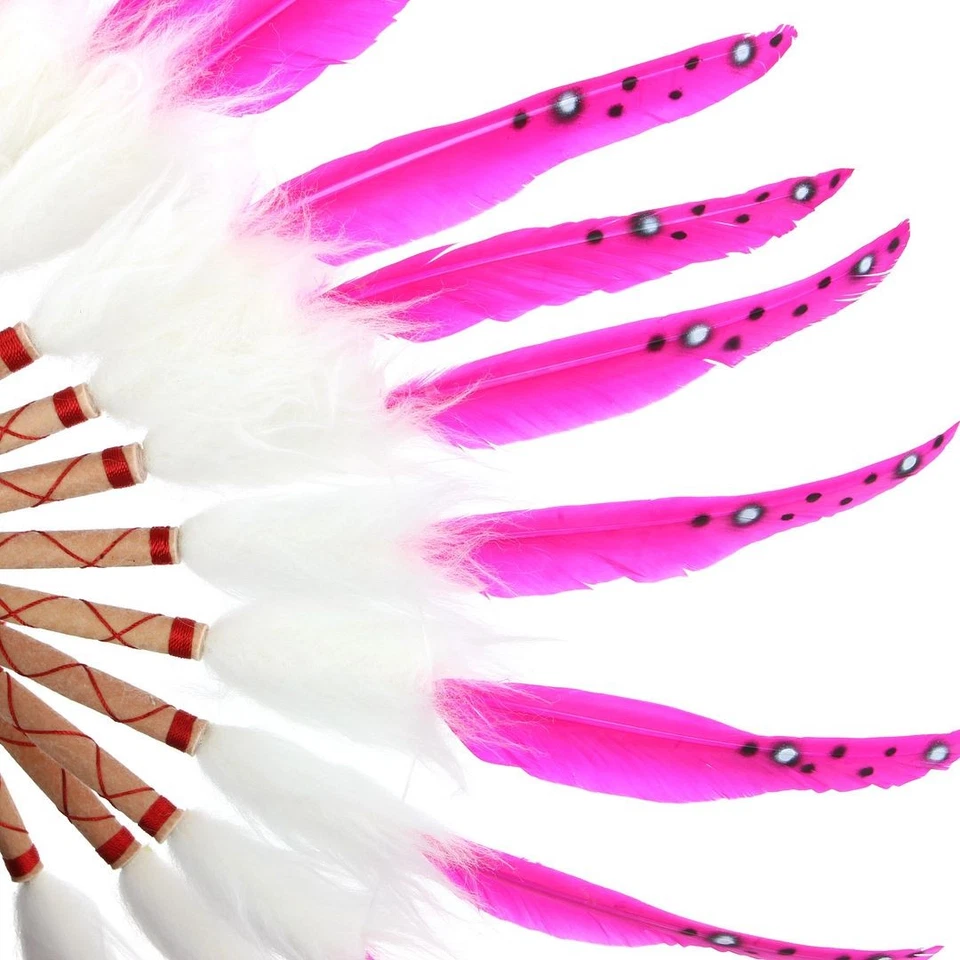 Tocado Indio Jefe Plumas Gorro Nativo Americano Sombrero ROSA DESPEDIDA DE SOLTERA Foto 3 de 4