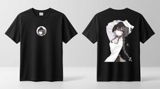 Anime Girl Black Braid Cap White Outfit Black Gildan T-Shirt