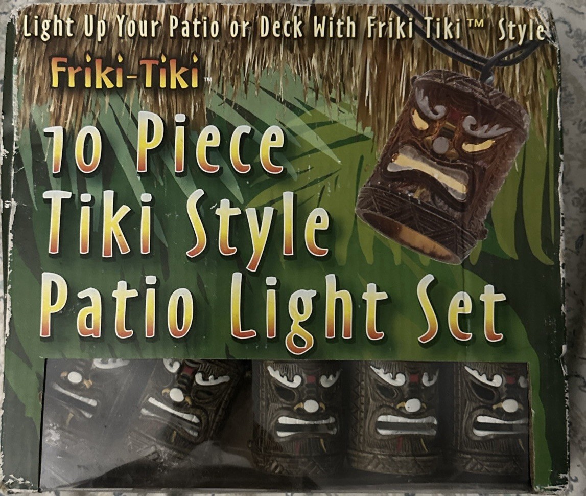 Juego en caja de 10 luces de patio estilo Tiki Friki Tiki vintage Kmart camping fiesta
