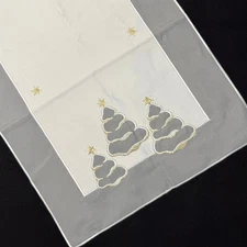 Embroidered Christmas Tree Table Runner Placemat Germany Gold Thread Washable