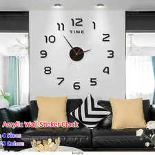 3D Modern Frameless DIY Wall Clock Large Number Stick-on Wall Clock Home Decor