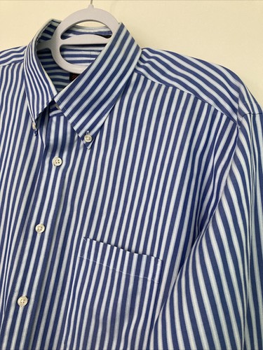 Kirkland Men's No-Iron Button-Up Long Sleeve Shirt Blue White Stripe Size 17-33 - Picture 1 of 8