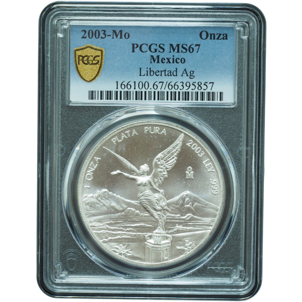 2003-Mo Mexico Libertad 1oz .999 Silver PCGS MS67 *JE