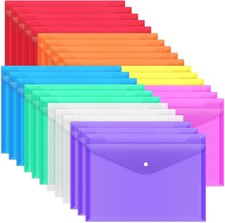 28pcs Plastic Envelopes, Plastic Folders for Documents, Poly Folders with Snap