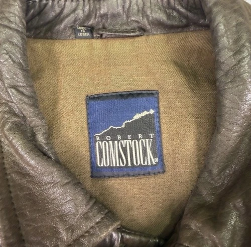 Robert Comstock 1980s Brown Leather Bomber Jacket Lined Full Zip Stand Collar XL image 3
