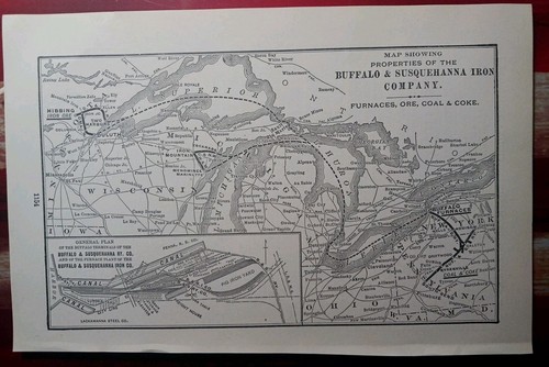 ~1904 RARE Railroad Map BUFFALO & SUSQUEHANNA IRON COMPANY Ore Coal Coke Furnace
