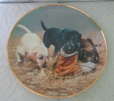Franklin Mint - ''Three to Boot'' - Collectible Dog Plate - Black Lab