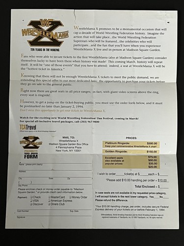 WWF/WWE ORIGINAL POSTER - VINTAGE ORIGINAL WRESTLEMANIA X TICKET ORDER FORM *WWF - Picture 5 of 22