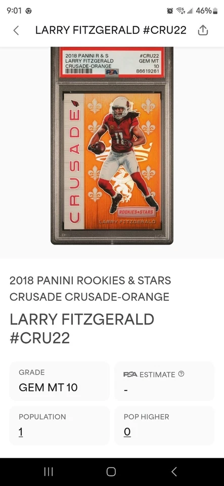 🔴🔴 2018 ROOKIES & STARS LARRY FITZGERALD #CRU-22 CRUSADE ORANGE 19/35 POP 1 🔴 - Image 4 of 4