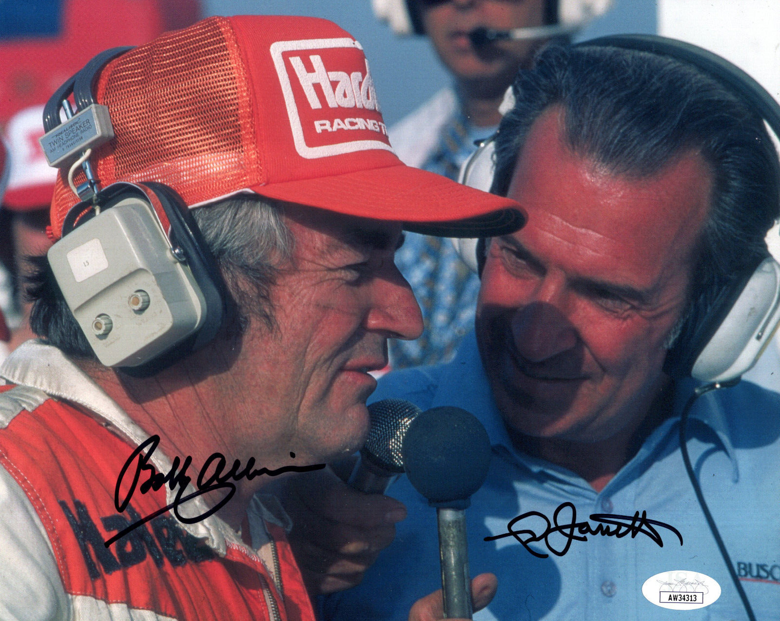 Bobby Allison Autographed Signed +NED JARRETT HAND 8x10 COLOR PHOTO BY BOTH JSA 