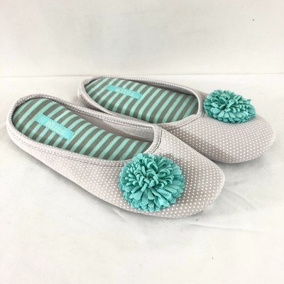 EZStep Womens Slippers Slides Fabric Floral Applique Polka Dot Gray Aqua Size 7
