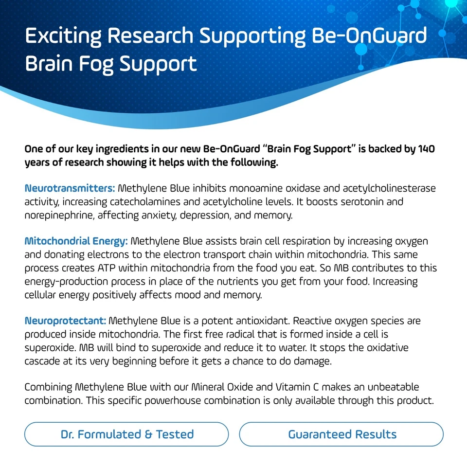 Soporte de niebla cerebral Be-OnGuard, niebla cerebral, azul metileno, vitamina C, mineral... Foto 4 de 4