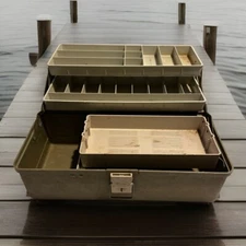 Vintage Plano Tackle Box Model 6200 3 tray Fishing Green Classic Old School