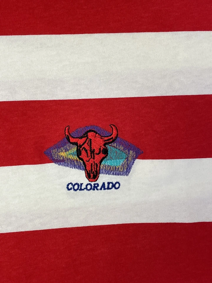 Camiseta NOS De Colección Años 90 Nike Hecha en EE. UU. Roja Blanca Rayas Anchas Colorado STREETWEAR Foto 4 de 4