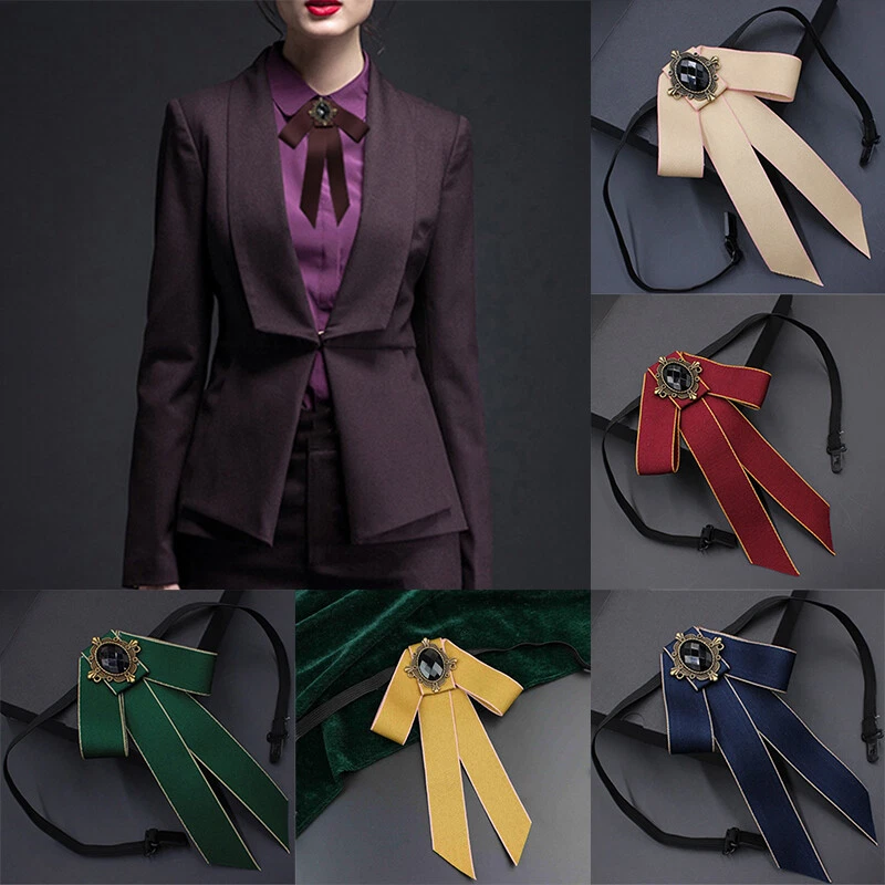 Unisex Blouse Bow Tie Adjustable Accessories Necktie Brooch Rhinestone Retro