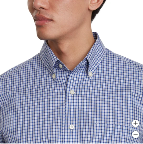 Kirkland Signature Mens Traditional Fit Dress Shirt, Blue Gray White Mini Check - 第 3/19 張圖片