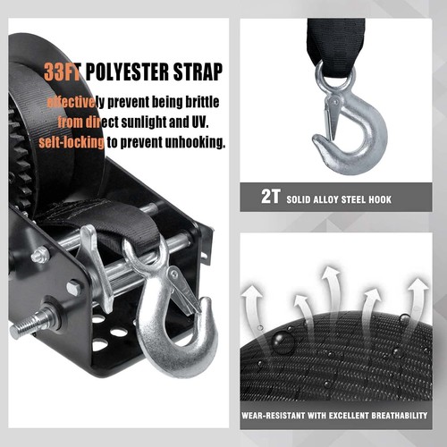 Hand Winch Heavy Duty Hand Crank 3500lbs 33ft 10M Polyester Strap for Boat / ATV - Picture 5 of 9
