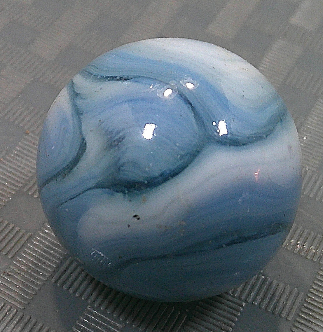 Vintage 1940s Large Marble Shooter Boulder Banger Bonker Blue White Ice Agate