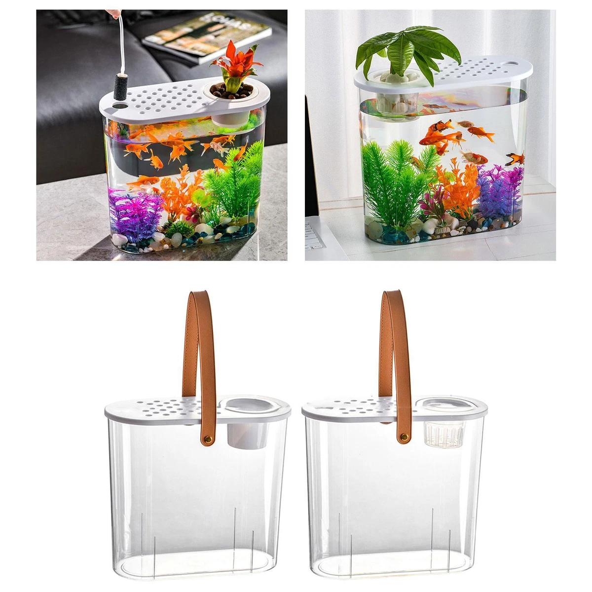 Mini Fish Tank Fish Bowl Portable Aquaponic Fish Tank Small Desktop